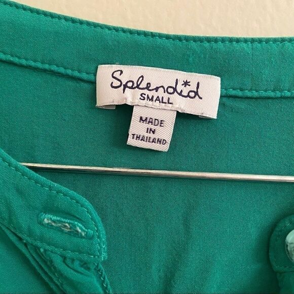 Splendid Kelly Green Tie Front Button Down Top Sm - Picture 4 of 5